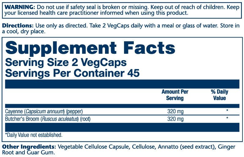 Solaray Cool Cayenne with Butcher&#39;s Broom 40,000 HU 90 Capsule