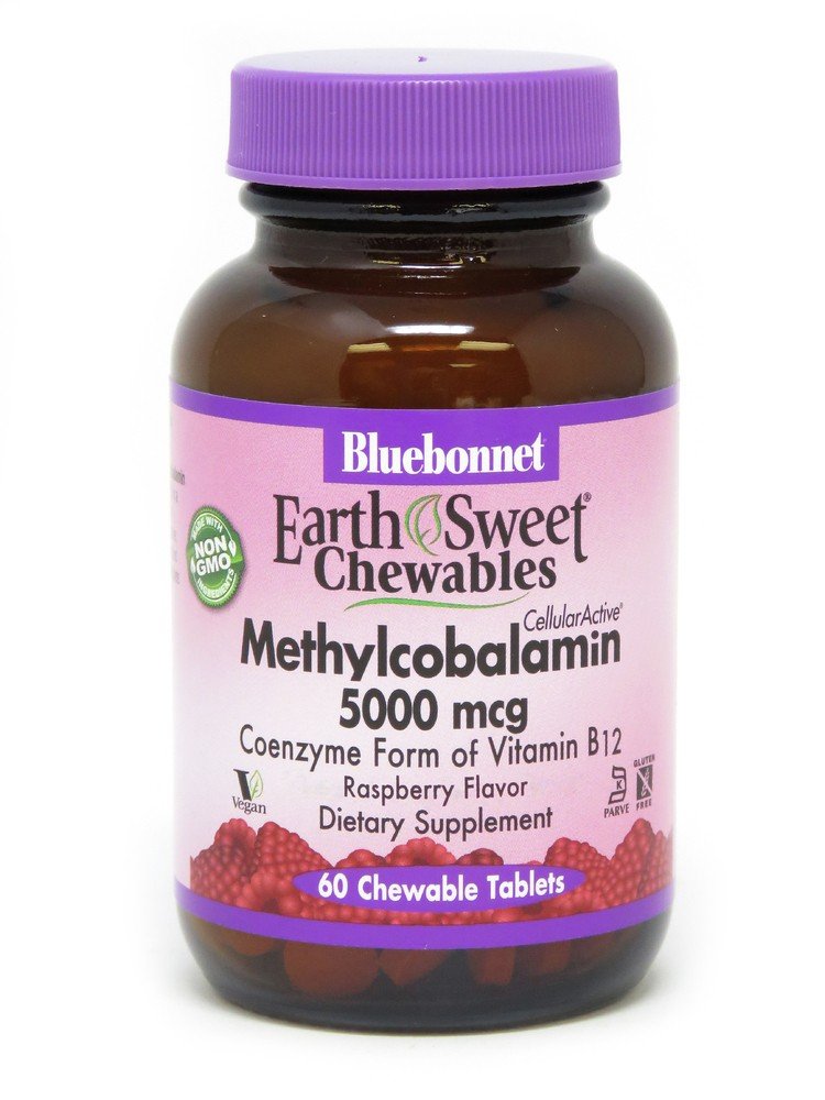 Methylcobalamin | Bluebonnet Earth Sweet Chewables | Coenzyme Form of Vitamin B12 | Raspberry Flavor | Vegan | Non GMO | Gluten Free | Dietary Supplement | 60 Chewable Tablets | VitaminLife