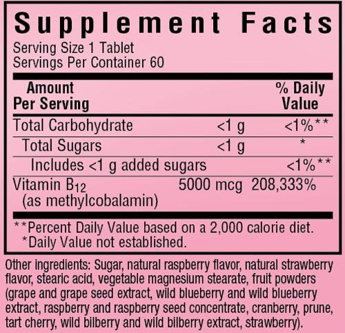 Bluebonnet Earth Sweet Chewable Methylcobalamin B-12 5000 mcg 60 Chewable