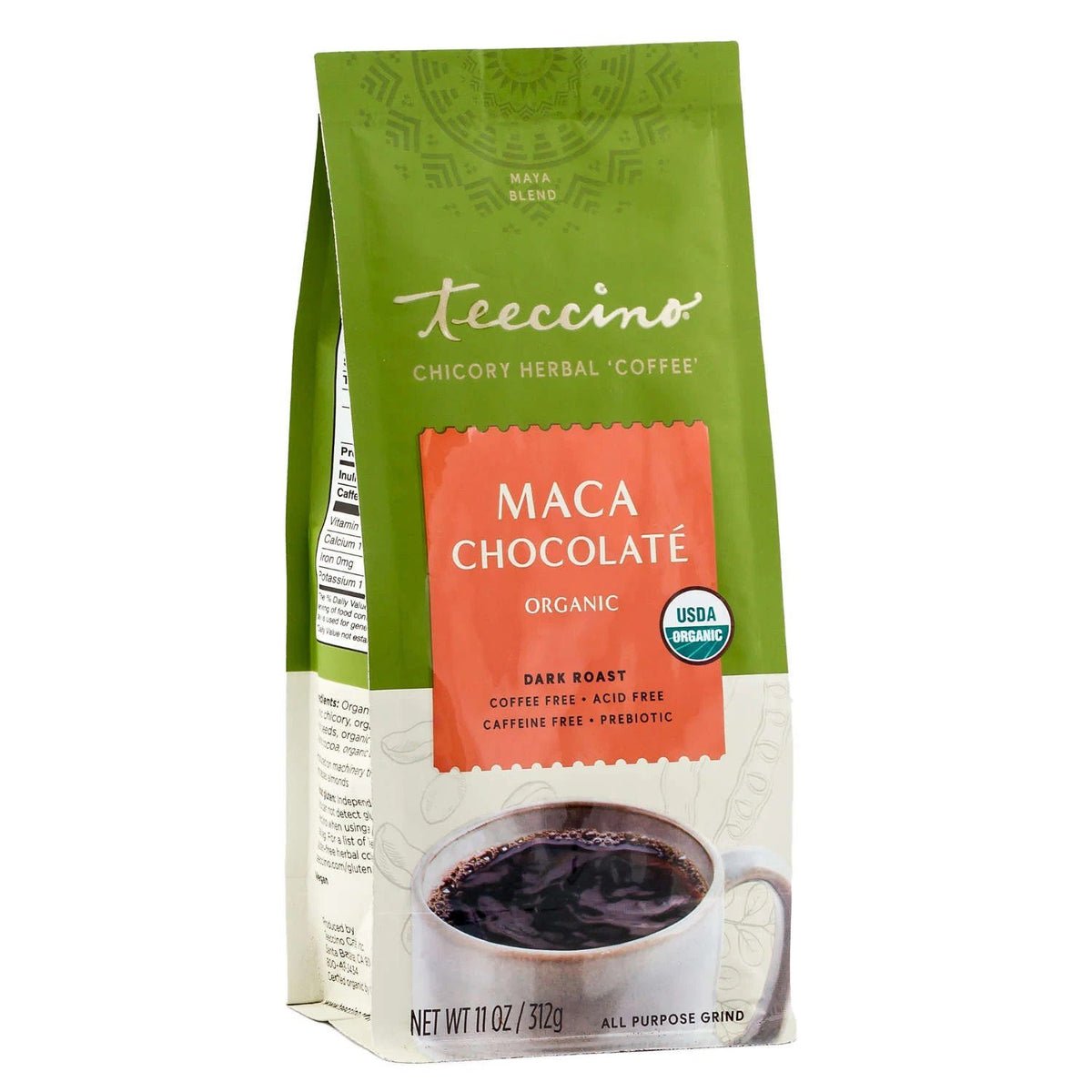 Teeccino Organic Maya Chocolate Dark Roast 11 oz Powder