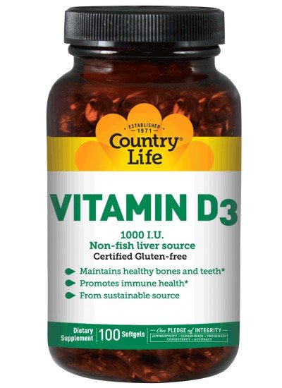 Country Life Vitamin D3 1,000 IU Non-fish liver source 100 Softgel