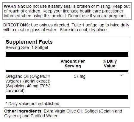 Solaray Oregano Oil 70% Carvacrol 60 Softgel