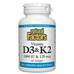 Natural Factors Vitamin K & D 120 mcg as MK7 D3 1000 I U 60 Softgel