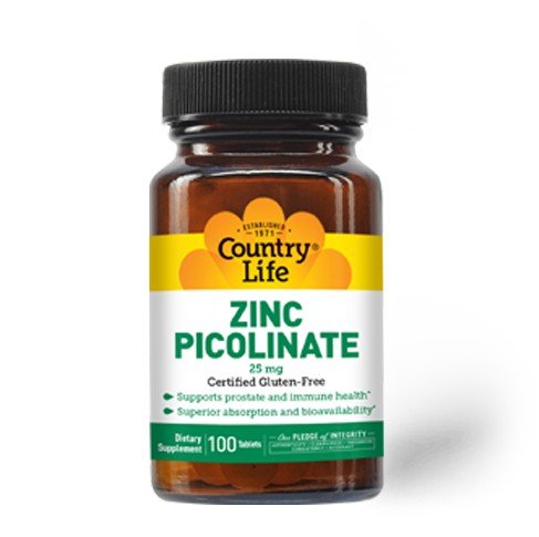 Zinc Picolinate | Country Life | Prostate Health | Immune Health | Gluten Free | Dietary Supplement | 100 Tablets | VitaminLife