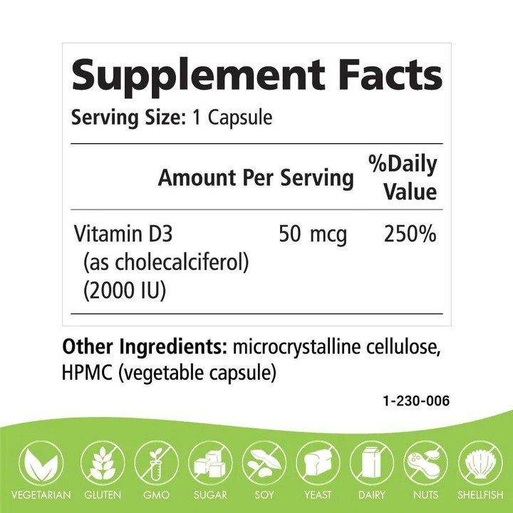 Pure Essence Labs Vitamin D 2000 IU 30 Capsule