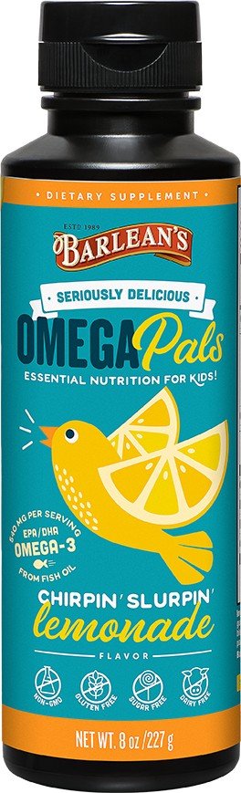 Barlean&#39;s Seriously Delicious Omega Pals Chirpin Slurpin Lemonade Fish Oil 8 oz Liquid