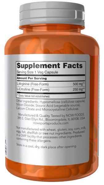 Now Foods Arginine 500mg &amp; Citrulline 250mg 120 Capsule