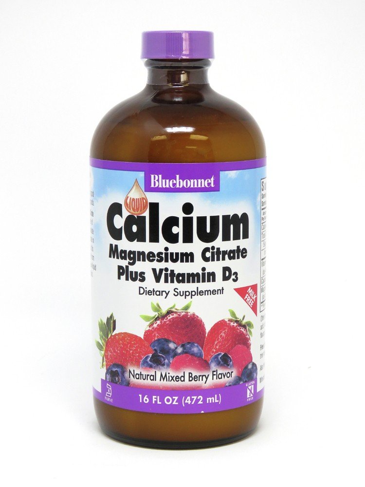 Bluebonnet Liquid Calcium Magnesium Citrate Plus Vitamin D3 Mixed Berry 16 oz Liquid