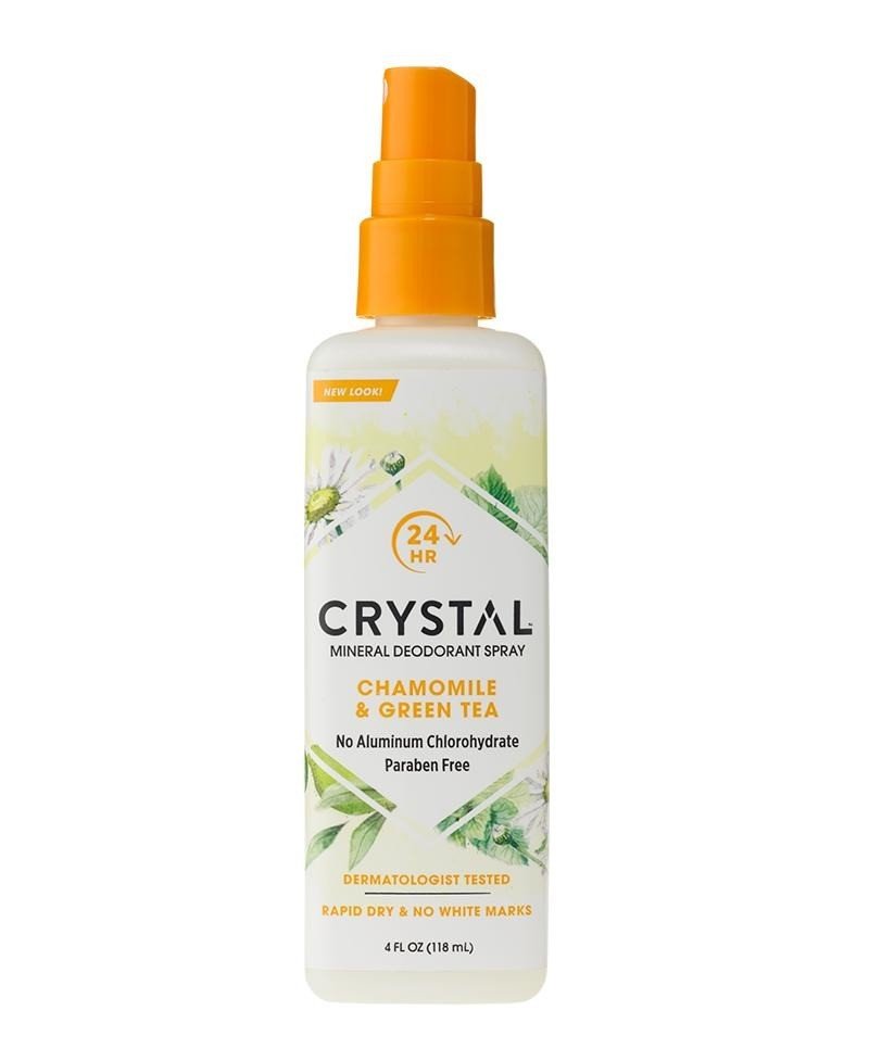 Crystal Body Deodorant Mineral Deodorant Spray Chamomile & Green Tea 4 oz Liquid