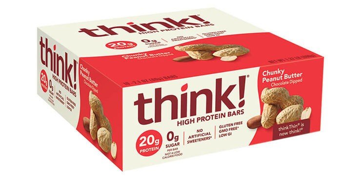 Chunky Peanut Butter Protein Bars | Think! | Think Thin | 20 grams of Protein | Chocolate Dipped | No Artificial Sweeteners | Gluten Free | GMO Free | 10 Bars Box | VitaminLife