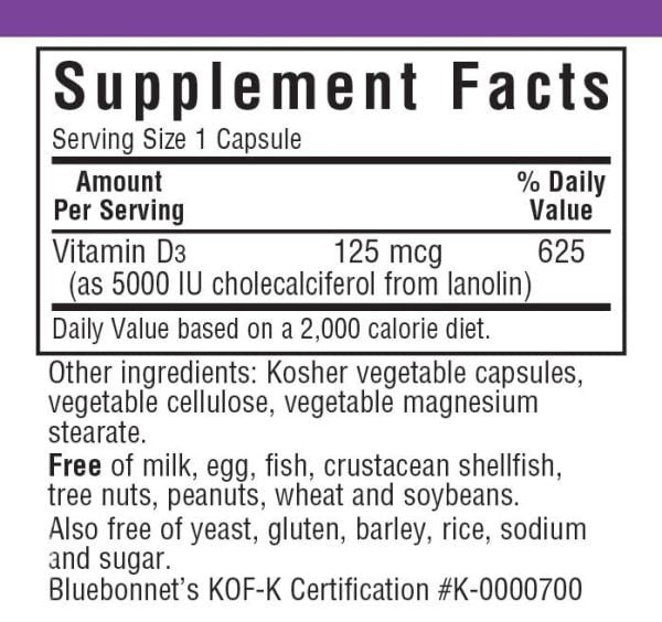 Bluebonnet Vitamin D3 5000 IU 60 VegCap