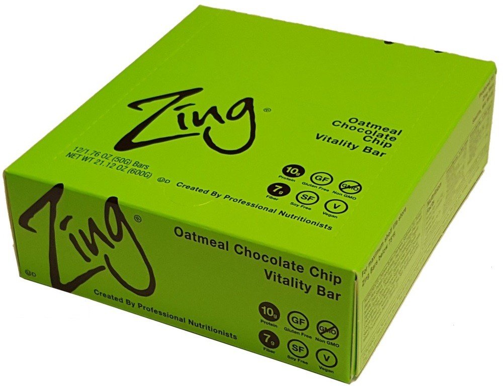 Zing Bars Zing Nutrition Bar-Oatmeal Chocolate Chip-Box 12 Bars Box