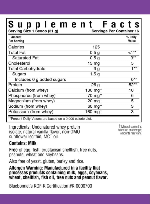 Bluebonnet Whey Protein Isolate Original 1.1 lbs Powder