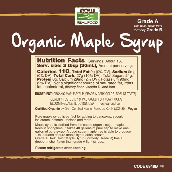 Now Foods Maple Syrup, Organic Grade A Dark Color (formerly Grade B) 16 oz Liquid