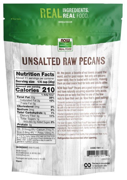 Now Foods Pecans Halves and Pieces, Raw 12 oz Bag