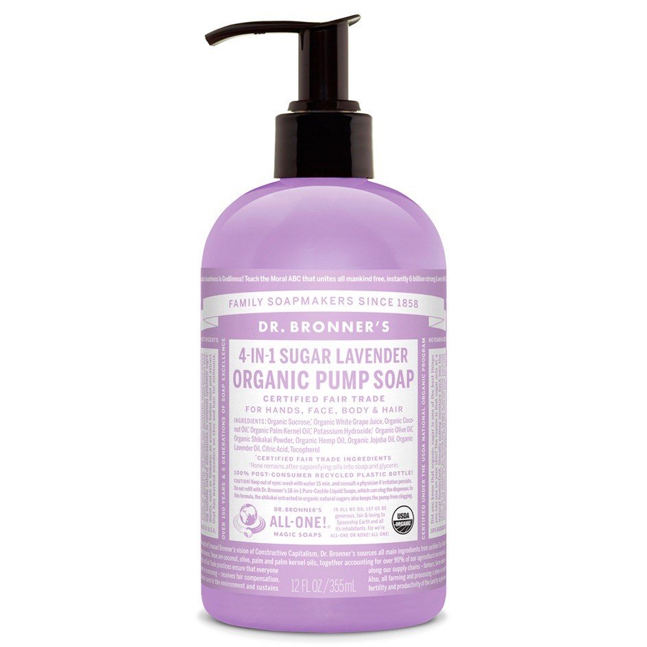 Dr. Bronner's Organic 4-IN-1 Sugar Lavender Pump Soap 24 oz Liquid