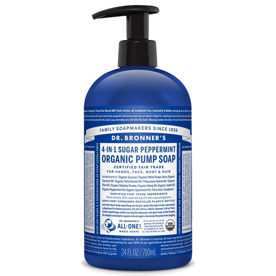 Dr. Bronner's Organic 4-IN-1 Sugar Peppermint Pump Soap 24 oz Liquid