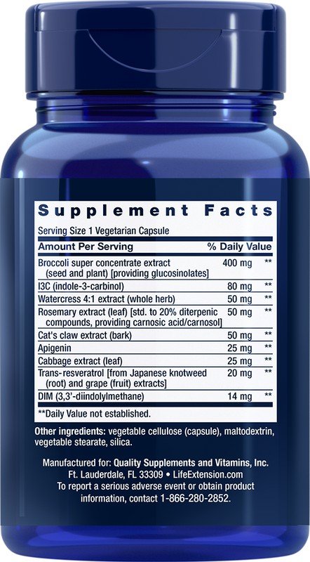 Life Extension Triple Action Cruciferous Vegetable Extract with Resveratrol 60 VegCap