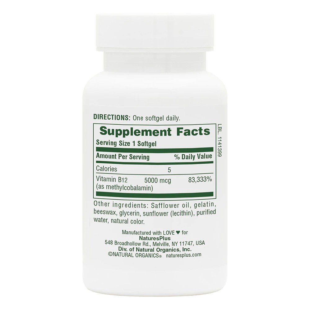 Nature&#39;s Plus Shot-O-B12 5000mcg 30 Softgel