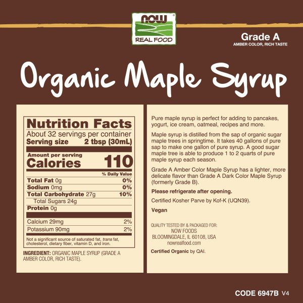 Now Foods Organic Maple Syrup Grade A 32 oz Liquid