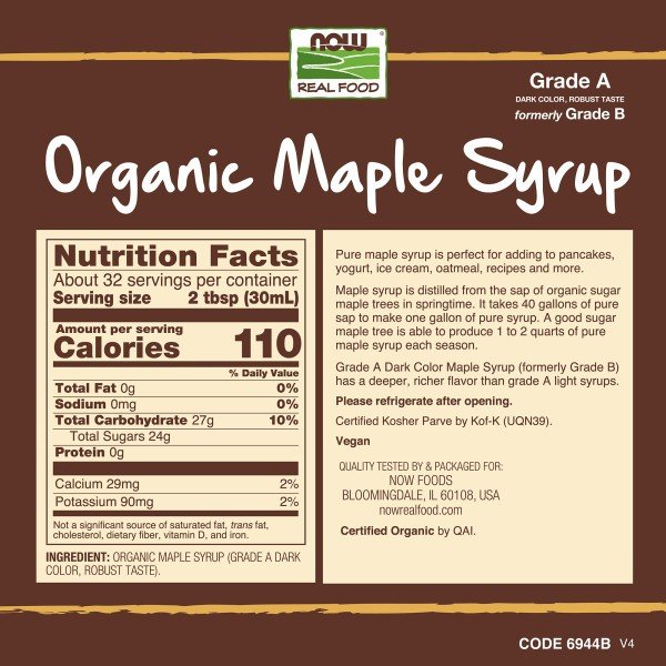 Now Foods Maple Syrup, Organic Grade A Dark Color 32 oz Liquid