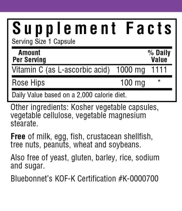 Bluebonnet Vitamin C 1000mg Plus Rose Hips 90 VegCap