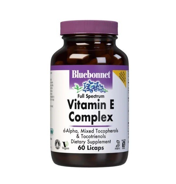 Full Spectrum Vitamin E Complex | Bluebonnet | d-Alpha | Mixed Tocopherols | Tocotrienols | Gluten Free | Vegan | 60 VegCaps | Capsules | VitaminLife