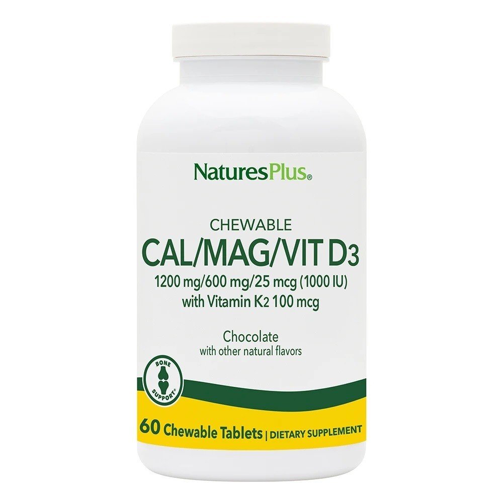 Nature's Plus Cal Mag Vit D3 with Vit K2 Chocolate 60 Chewable