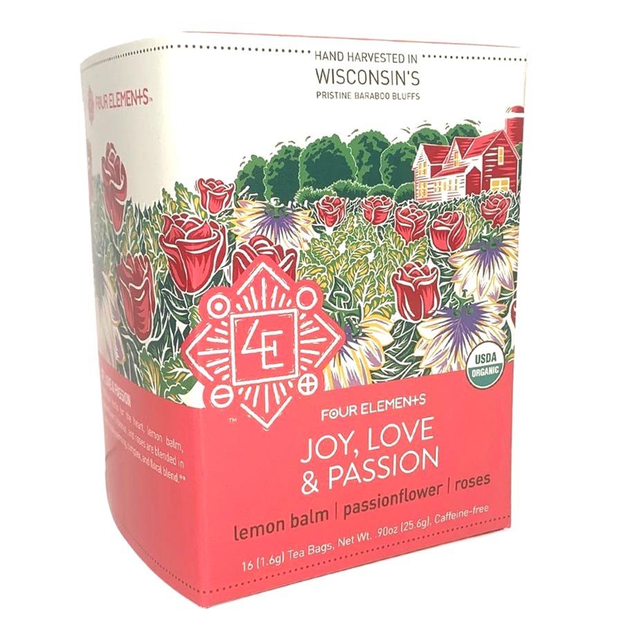 Four Elements Organic Herbals Joy, Love & Passion Tea 16 Bags Box