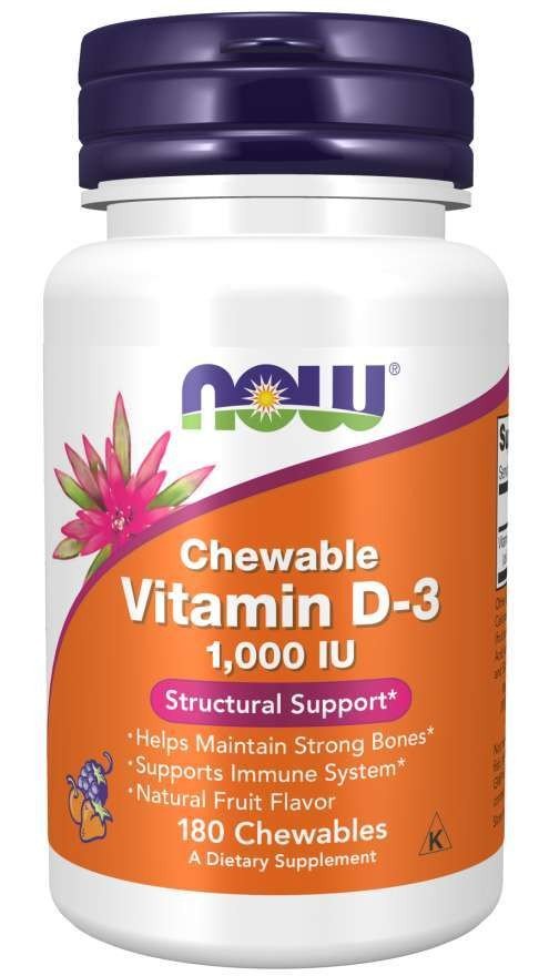 Vitamin D3 1000 IU| Now Foods | Helps Maintain Stong Bones | Supports Immune System | Fruit Flavored | Dietary Supplement | 180 Chewables | VitaminLife