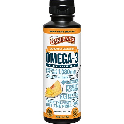 Barlean&#39;s Seriously Delicious Omega-3 Fish Oil Mango Peach Smoothie 8 oz Liquid