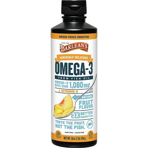 Barlean's Seriously Delicious Omega-3 Fish Oil Mango Peach Smoothie 16 oz Liquid