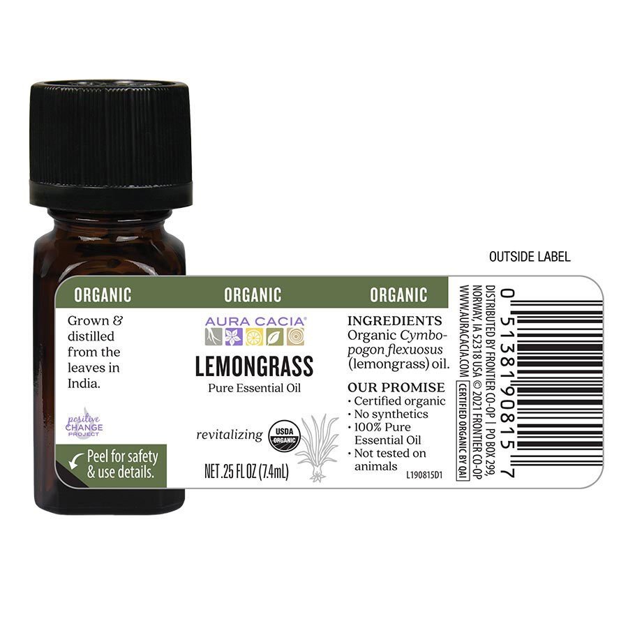Aura Cacia Organic Lemongrass Essential Oil .25 oz (7.4ml) Oil