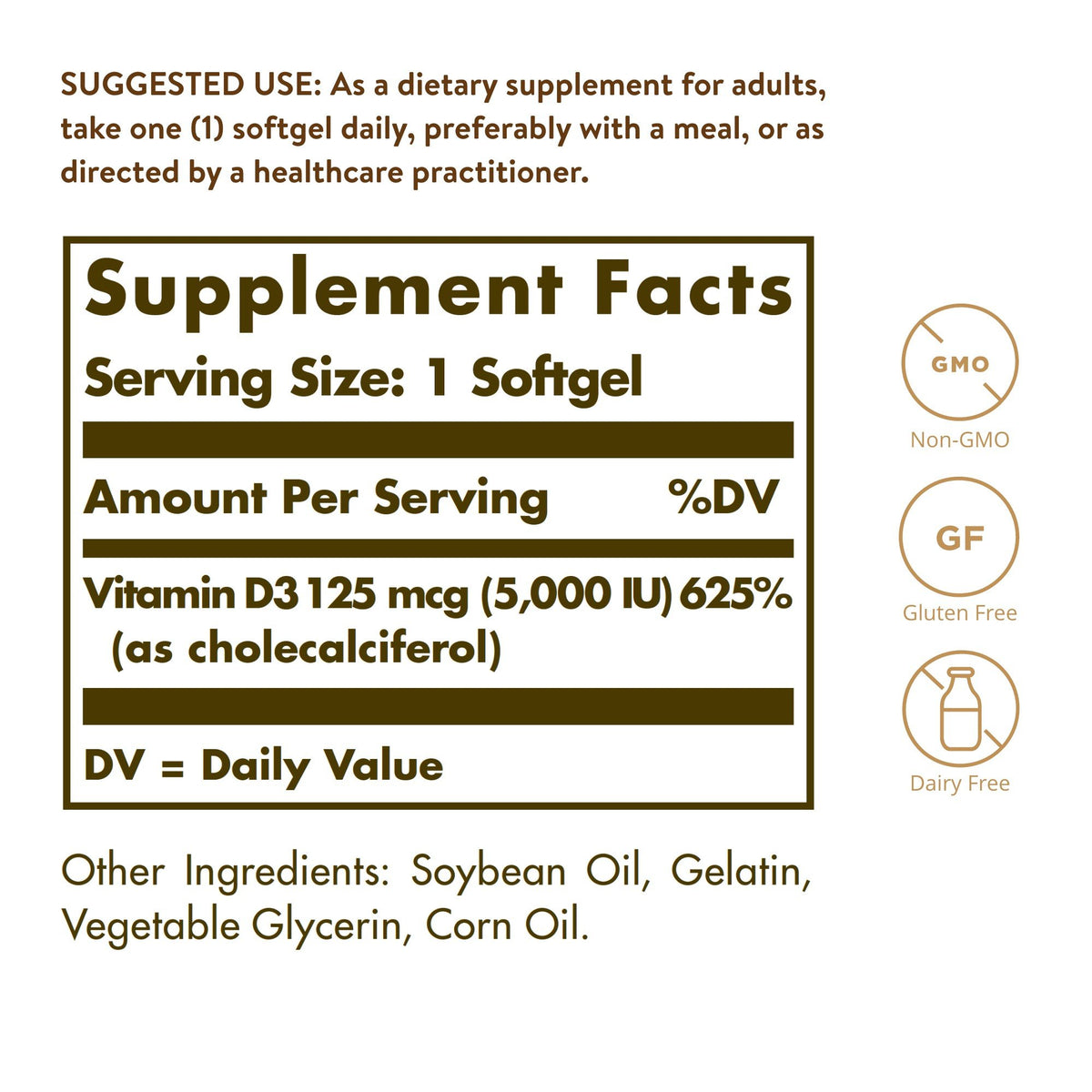 Solgar Vitamin D3 125 mcg ( 5000 IU) 100 Softgel