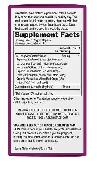 Reserveage Resveratrol 500mg 30 VegCap