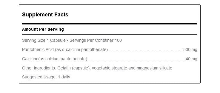 Douglas Laboratories Pantothenic Acid(Vitamin B5)500mg 100 Capsule
