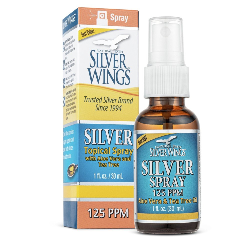Natural Path Silver Wings Colloidal Silver Spray with Aloe &amp; Vera &amp; Tea Tree Oil 1 oz Spray