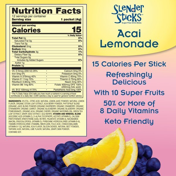 Now Foods Vita-Squenchers Acai Lemonade Sugar Free Drink Sticks 12 (1.7 oz ea) Sticks