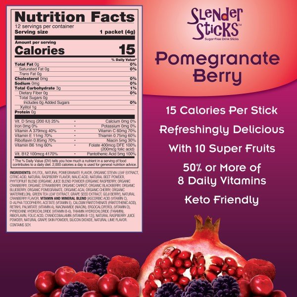 Now Foods Pomegranate Berry Sugar Free Drink Sticks 12 (1.7 oz ea) Sticks