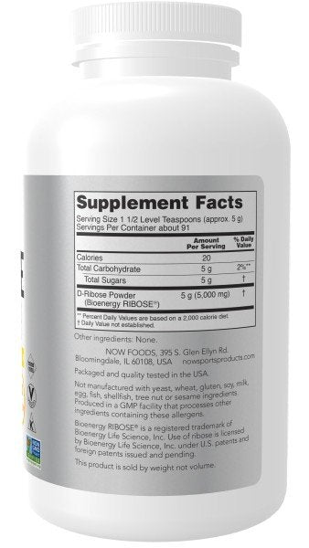 Now Foods D-Ribose Powder 100% Pure 1 lbs Powder