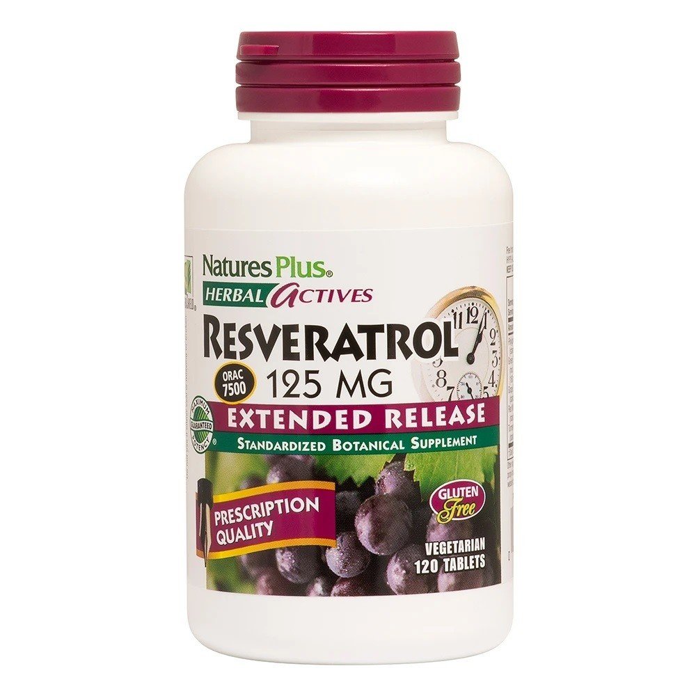 Nature&#39;s Plus Herbal Actives Resveratrol 125 mg Extended Release Tablets 120 Tablet