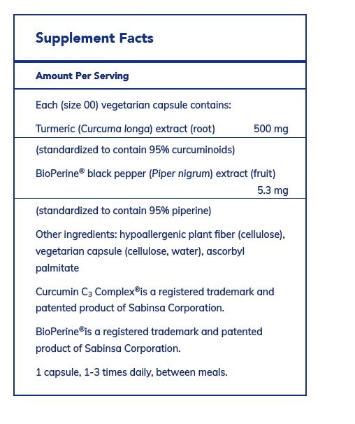 Pure Encapsulations Curcumin 500 with Bioperine 120 Vegcap