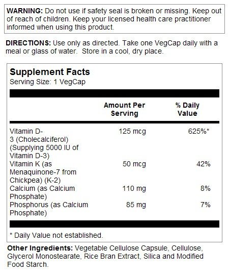 Solaray Vitamin D-3 &amp; K-2 60 VegCap