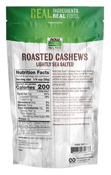 Now Foods Cashews Roasted and Salted 10 oz Bag