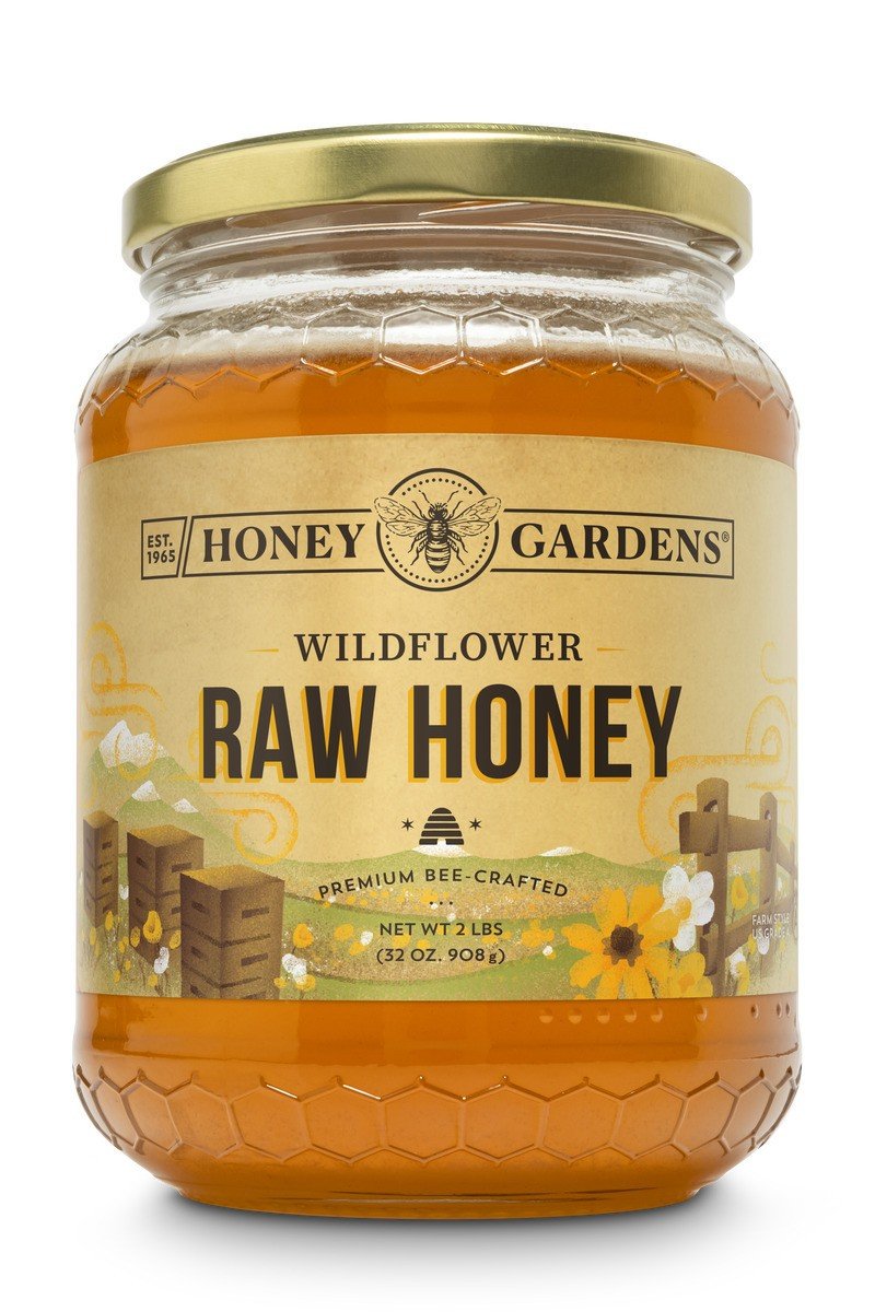 Honey Gardens Wildflower Raw Honey 2 lbs Glass Jar