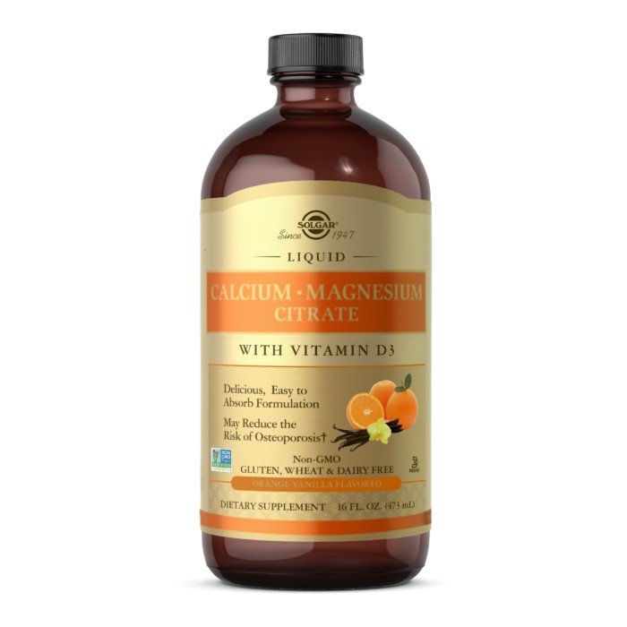 Solgar Liquid Calcium Magnesium Citrate with Vitamin D3 - Natural Orange - Vanilla Flavor 16 oz Liquid