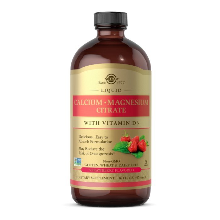 Solgar Liquid Calcium Magnesium Citrate with Vitamin D3 - Natural Strawberry Flavor 16 oz Liquid