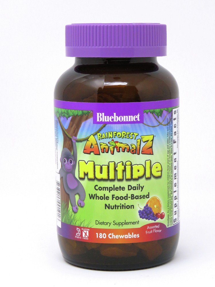 Bluebonnet Super Earth Rainforest Animalz Whole Food Based Multiple For Children - Assorted Fruit Flavor 180 Chewable