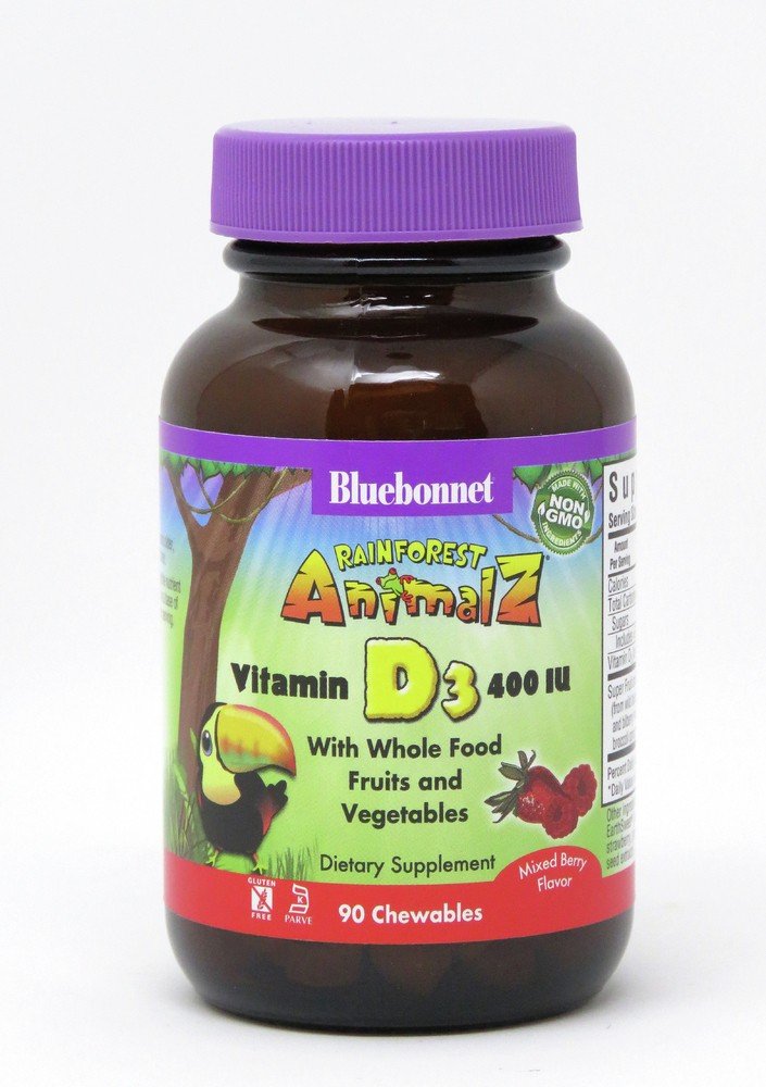 Bluebonnet Super Earth Rainforest Animalz Vitamin D3 400 IU For Children Mixed Berry Flavor 90 Chewable