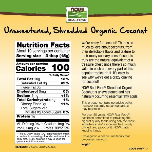 Now Foods Coconut Organic Unsweetened 10 oz Bulk